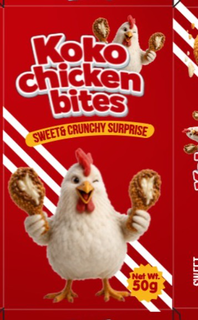KOKO CHICKEN BITES SWEET & CRUNCHY SURPRISE NET WT. 50G trademark