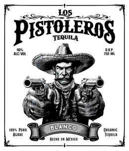 LOS PISTOLEROS TEQUILA 40% ALC/VOL D.O.P. 750 ML 100% PURO AGAVE BLANCO HECHO EN MÉXICO ORGANIC TEQUILA trademark
