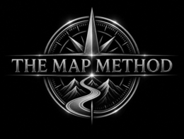 THE MARK CONSISTS OF THE WORDING 'THE MAP METHOD' SUPERIMPOSED OVER A STYLIZED COMPASS DESIGN, WITH A WINDING ROAD LEADING THROUGH MOUNTAINS WITHIN A CIRCULAR COMPASS ELEMENT trademark