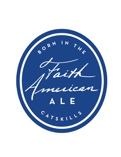 THE  WORDS FAITH AMERICAN ARE IN SCRIPT INSIDE THE OVAL.  THE WORD ALE IS IN BLOCK PRINT.   ALL WRITING IS IN WHITE AGAINST A BLUE BACKGROUND. trademark