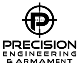 BELOW THE GRAPHIC, THE WORDS "PRECISION ENGINEERING & ARMAMENT" ARE PRESENTED IN A CLEAN, MODERN, SANS-SERIF TYPEFACE. THE TEXT IS ARRANGED IN THREE JUSTIFIED ROWS: "PRECISION" (LARGEST)"ENGINEERING","& ARMAMENT" trademark