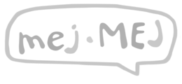 THE OUTLINE OF A SPEECH BUBBLE THAT, INSIDE OF THE SPEECH BUBBLE, INCLUDES STYLIZED TYPE WITH THE FIRST WORD "MEJ" IN LOWERCASE LETTERS, FOLLOWED BY A DOT, AND THE SECOND WORD MEJ IN STYLIZED UPPERCASE LETTERS. trademark